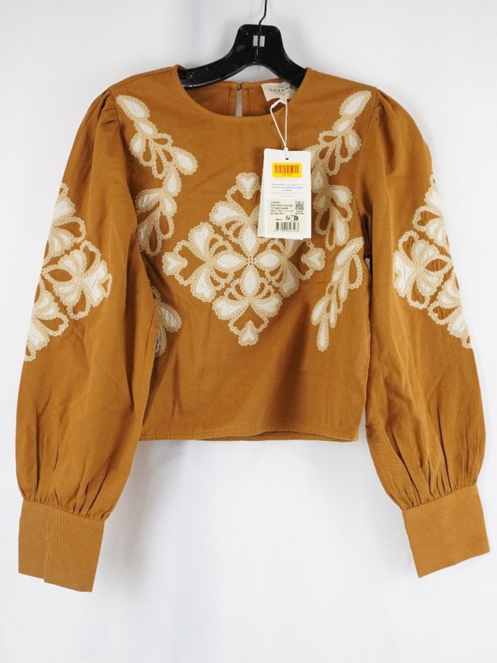 Sezane Jorden Blouse In Petal Embroidery Camel - Women's Size US 2 - NWT